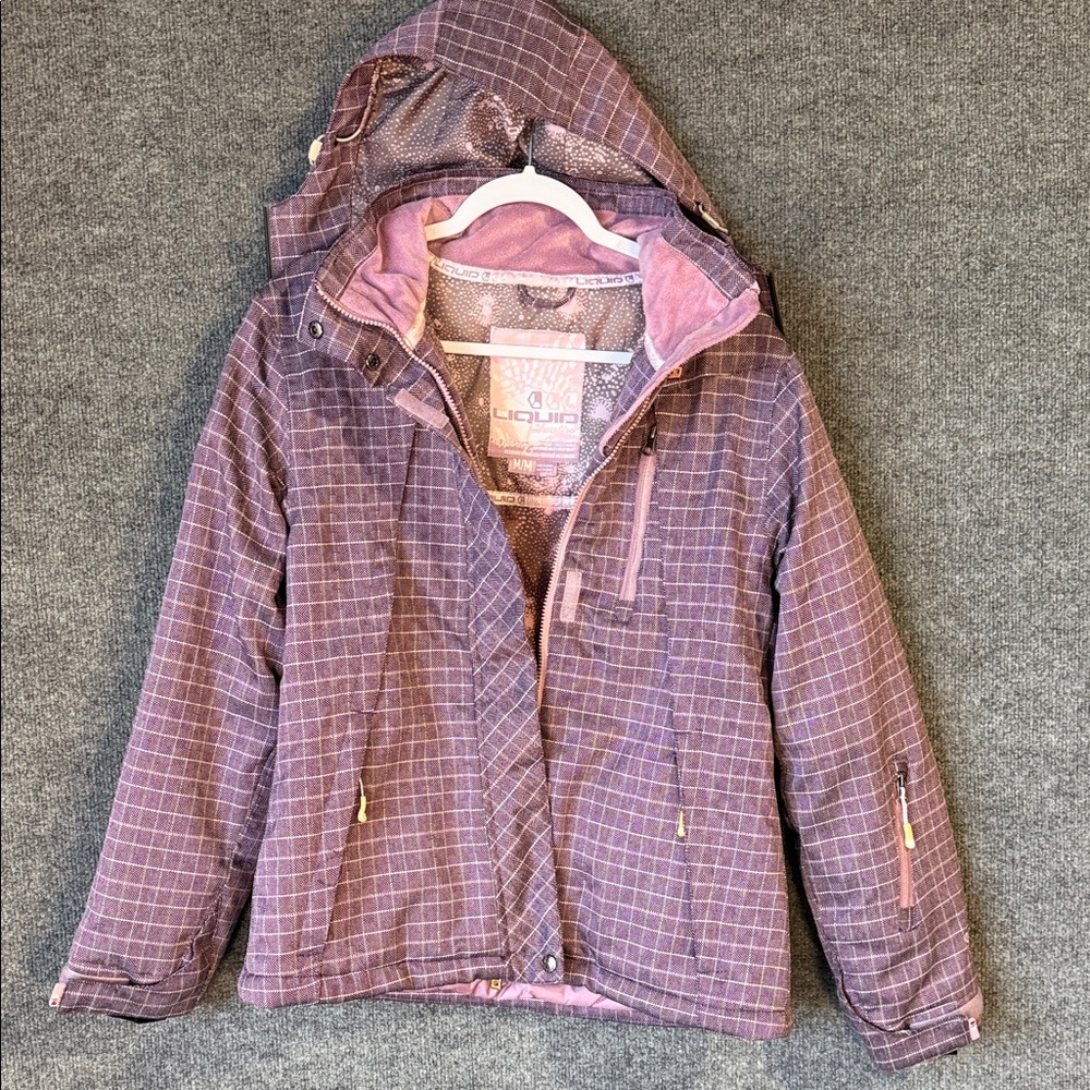 Liquid Lavender and Soft Pink Plaid Women’s Medium Winter Jacket Nearly New